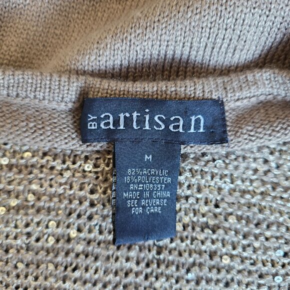 By Artisan Sweater Top Mink Sequin Mesh Shimmer Sparkle Soft Knit Size M - Picture 7 of 7